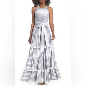 Eliza J size 8 maxi cotton dress pockets and low back